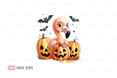 Pink flamingo with jack o lanterns and bats orange Product Image 1
