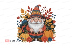 Cheerful gnome surrounded by autumn foliage fall pumpkin Product Image 1