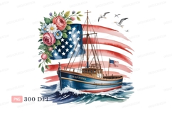 Fishing boat sailing with American flag and flowers Product Image 1