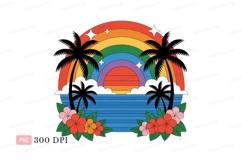 Tropical rainbow sunset with palm trees and flowers Product Image 1