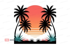 Sunset palms ocean retro vibe vintage Product Image 1