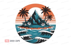 Tropical island mountain sunset ocean waves palm tree Product Image 1