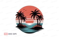Tropical sunset ocean islands palm trees Product Image 1