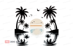 Sunset ocean palms birds water Product Image 1