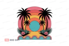 Tropical sunset palm trees ocean waves image Product Image 1
