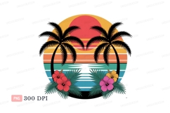 Tropical sunset palm trees hibiscus flowers image Product Image 1