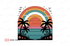 Sunset rainbow ocean palm trees image Product Image 1