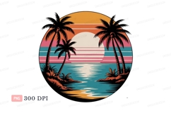 Tropical sunset ocean palms beach retro Product Image 1