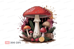Red white dotted mushrooms with berries and citrus Product Image 1