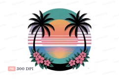 Palm trees sunset ocean flowers image Product Image 1