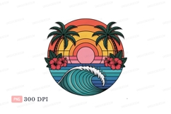 Tropical sunset wave hibiscus palms ocean beach Product Image 1