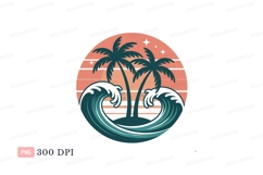 Tropical palms ocean sunset waves Product Image 1