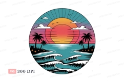 Tropical sunset ocean waves palm trees image Product Image 1