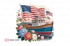 Patriotic boat with flowers and flags ship water Product Image 1