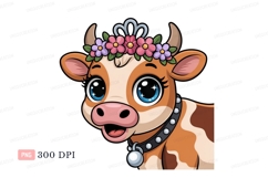 Cute cow wearing flower crown and collar animal cartoon Product Image 1