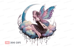 Fairy sitting on moon clouds wings fantasy Product Image 1