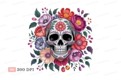 Skull decorated with colorful flowers floral ornate Product Image 1