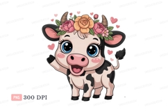 Cute cow wearing flower crown waving calf animal Product Image 1