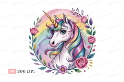Unicorn with rainbow mane and floral wreath horse fantasy Product Image 1