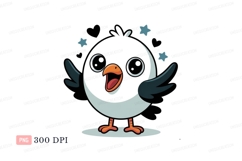 Happy cartoon bird with stars black Product Image 1