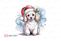 Fluffy dog wearing Santa hat puppy christmas Product Image 1