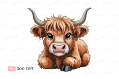 Fluffy brown cow with big eyes highland calf Product Image 1