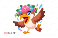 Happy bird wearing flower crown cartoon Product Image 1