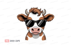 Cool cow wearing sunglasses brown white Product Image 1