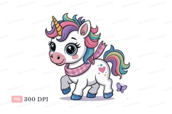 Cute unicorn with rainbow mane and scarf tail Product Image 1
