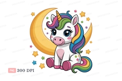 Cute unicorn sitting with moon and stars rainbow Product Image 1