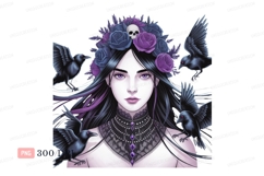 Gothic woman adorned with flowers and crows bird Product Image 1