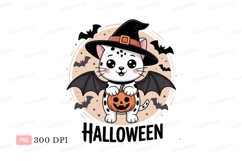 Cute white cat bat costume pumpkin halloween witch Product Image 1
