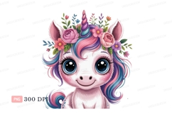 Adorable unicorn with floral crown fantasy cute Product Image 1