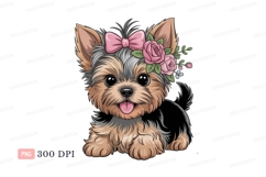 Adorable yorkshire terrier with pink bow and roses Product Image 1