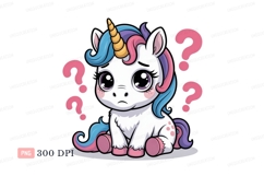 Confused Unicorn With Question Marks pink Product Image 1