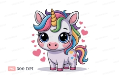 Cute unicorn with rainbow mane and hearts fantasy Product Image 1
