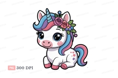Cute unicorn with flower crown fantasy magical Product Image 1