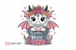 Cute dragon with flowers and hearts white pink Product Image 1