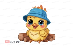 Cute chick wearing hat with flames yellow blue Product Image 1