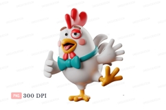 Cheerful cartoon chicken with bow tie clipart white Product Image 1