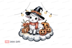 Cute lamb wearing witch hat and scarf halloween Product Image 1
