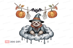 Sloth witch on cloud with pumpkins image Product Image 1