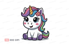 Cute cartoon unicorn with colorful mane fantasy magical Product Image 1