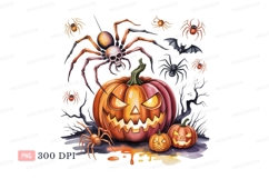 Scary pumpkin spiders bat spooky halloween jackolantern Product Image 1