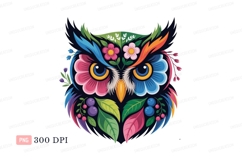 Colorful owl with flowers and berries leaves Product Image 1