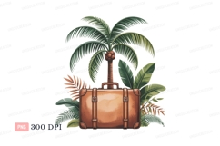 Vintage suitcase palm leaves tropical vacation luggage Product Image 1