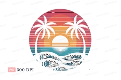 Sunset ocean waves palm trees image Product Image 1