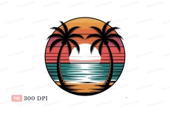 Sunset ocean palms tropical beach Product Image 1