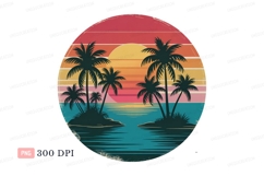 Tropical island sunset palms ocean image Product Image 1