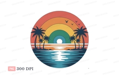 Tropical sunset ocean reflection palm trees image Product Image 1